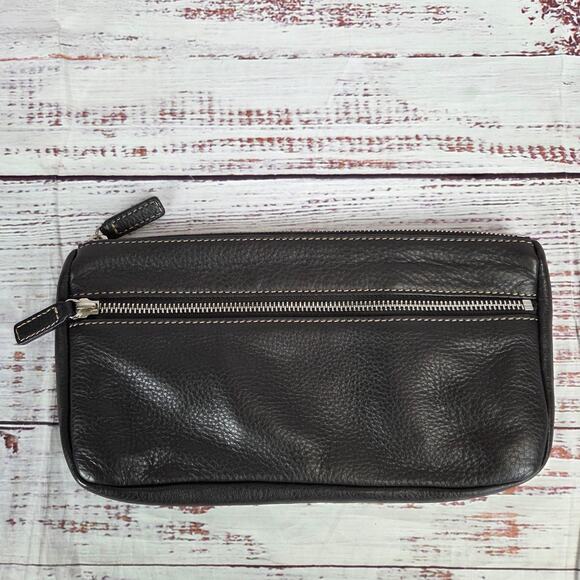 Levenger Men Brown Leather Toiletry Accessory Pouch Classic Casual Business Trip - Picture 2 of 9